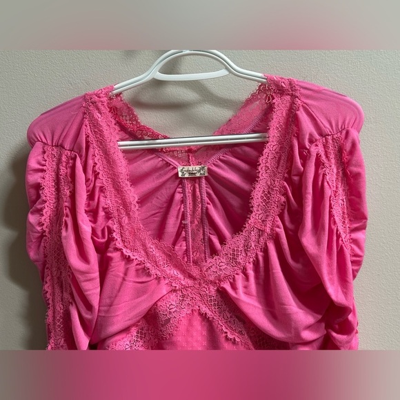 NEW Free People Intimately Forever Young Lace & Mesh Hot Pink Bodysuit Women’s M - Picture 9 of 12